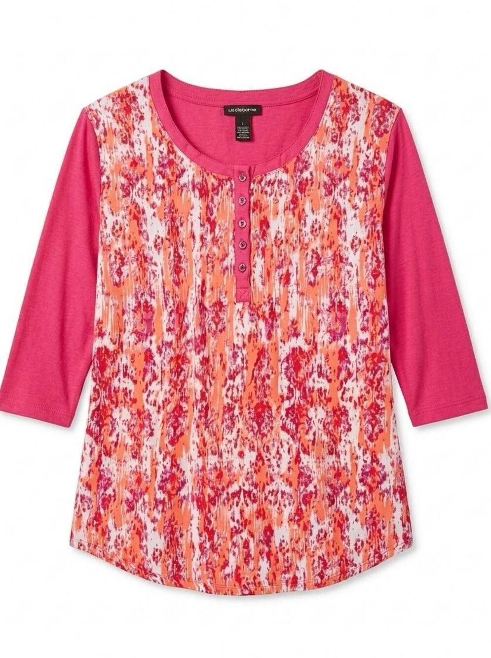 🔺️Bit & Bridle Pink & Orange Abstract Print 3/4 Sleeve Top Large